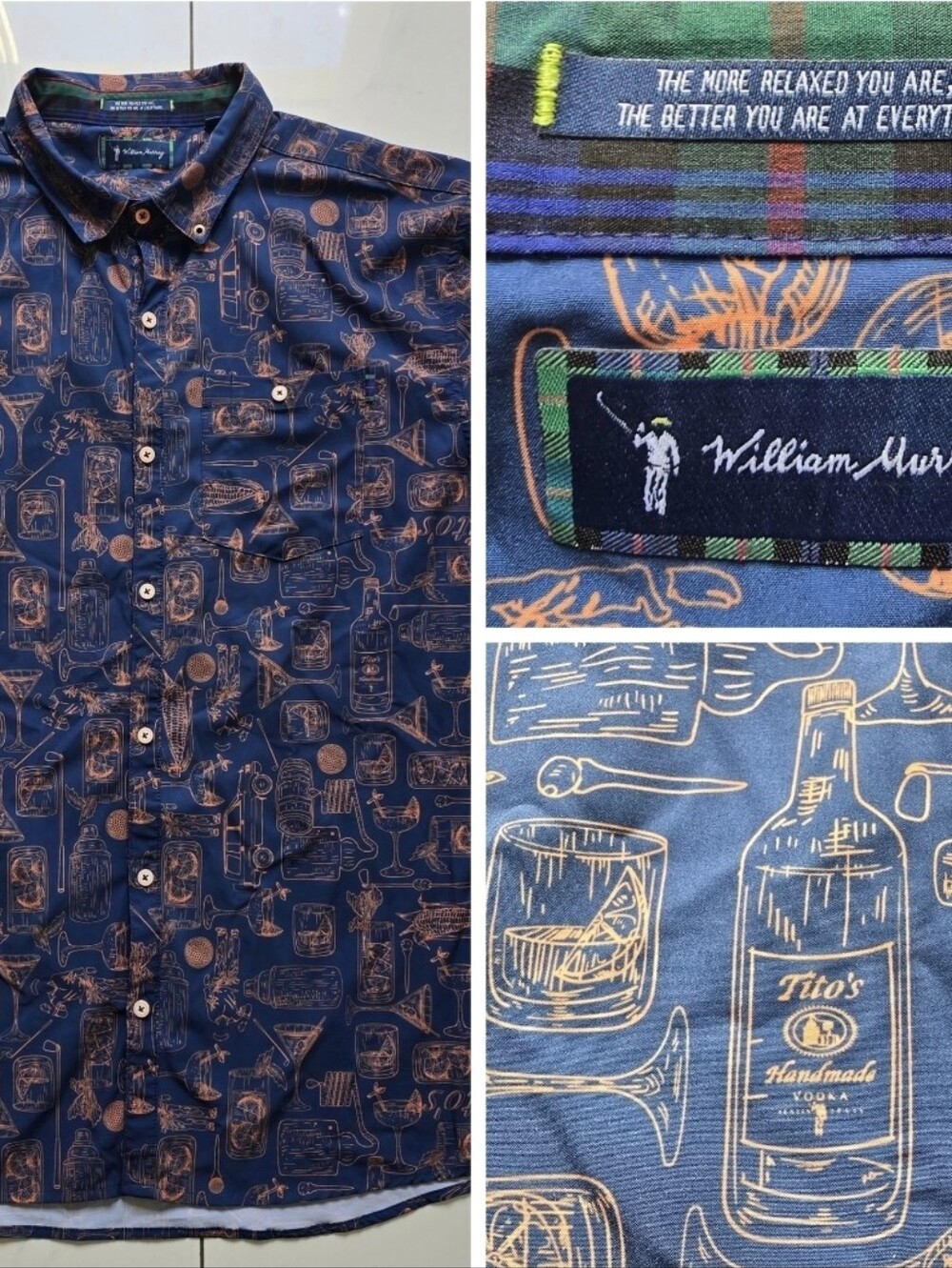 William Murray Golf X Titos Vodka Button Up Shirt Mens XL Short Sleeve Blue
